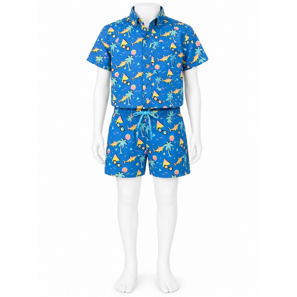 Beach Bros Cabana Set Boys Size 10 Blue 2 Piece Swim Trunks Button Up Shirt NWT